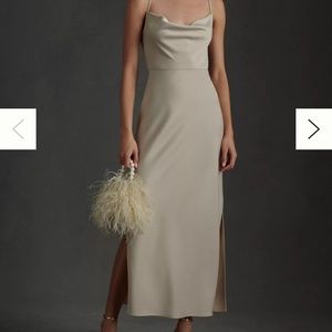 BHLDN Cali Satin Cowl-Neck Midi Slip Dress - champagne